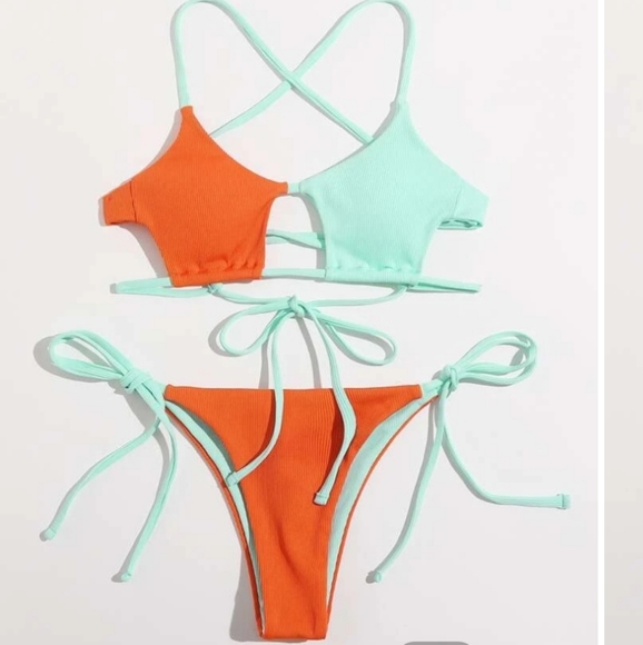 ROMWE Colorblock Cut Out Tie Side Bikini Swimsuit - Picture 6 of 11